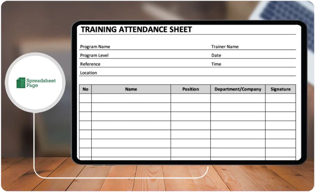 Spreadsheet Page offers an easy-to-use attendance sheet to keep track of training participants.