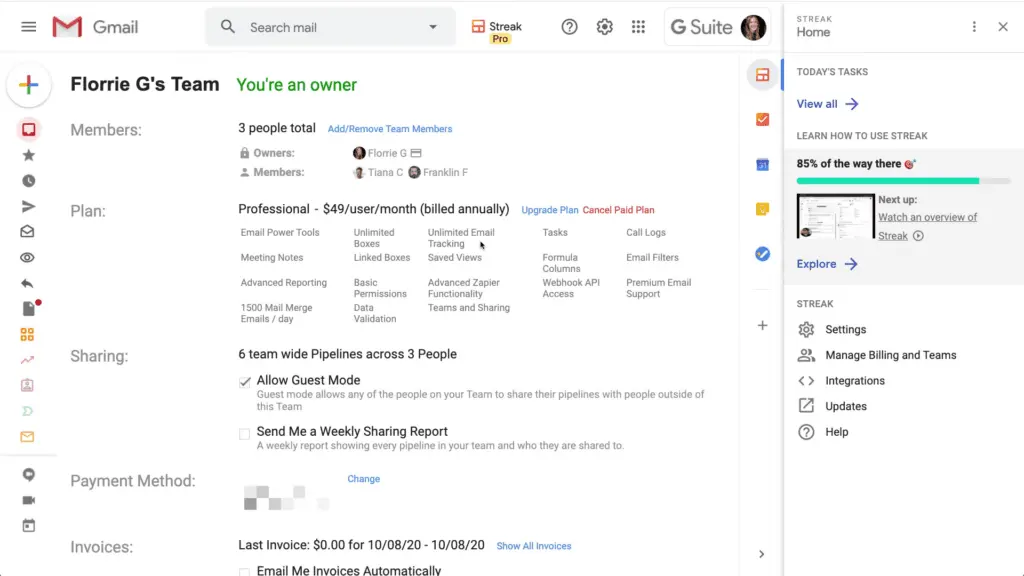 Streak's contacts page provides comprehensive profiles of your clients.