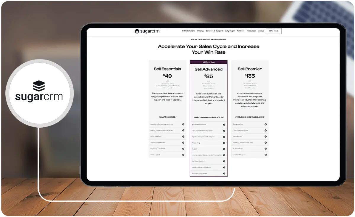 Sugar Sells offers sales CRM pricing and packaging.