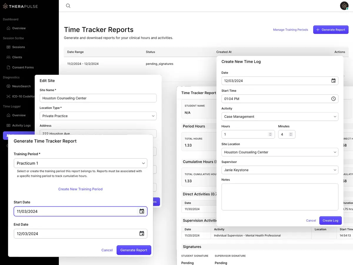 Theratrack dashboard