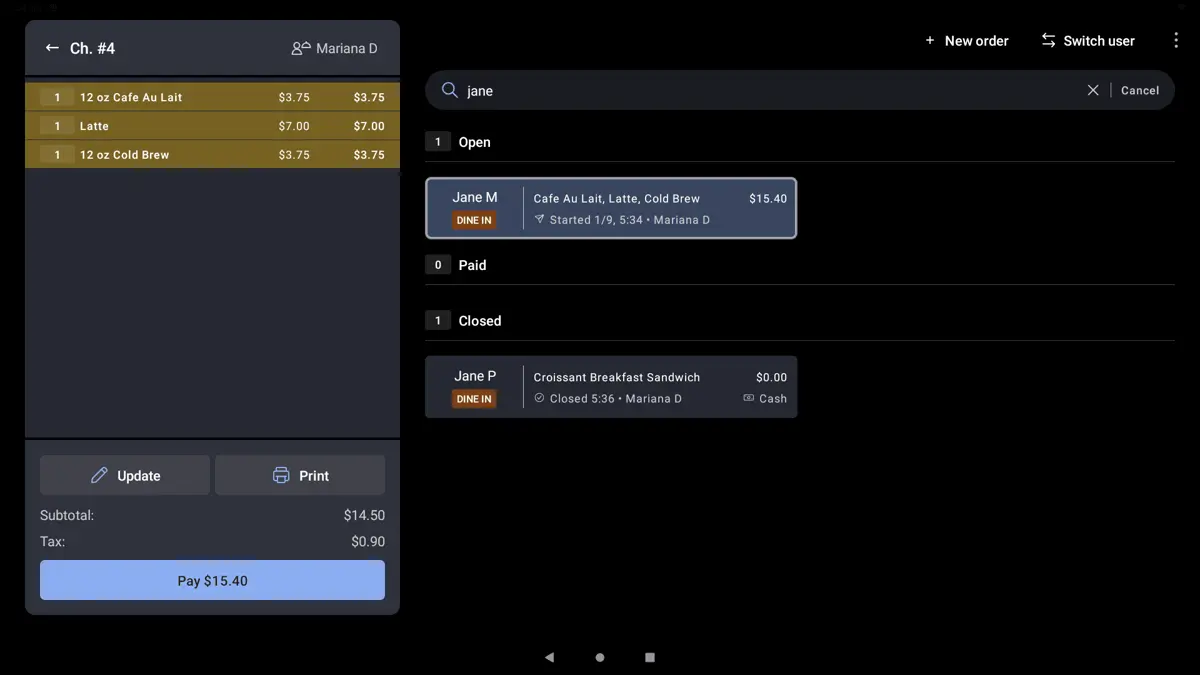 Toast POS also streamlines check management per customer for easier payments.