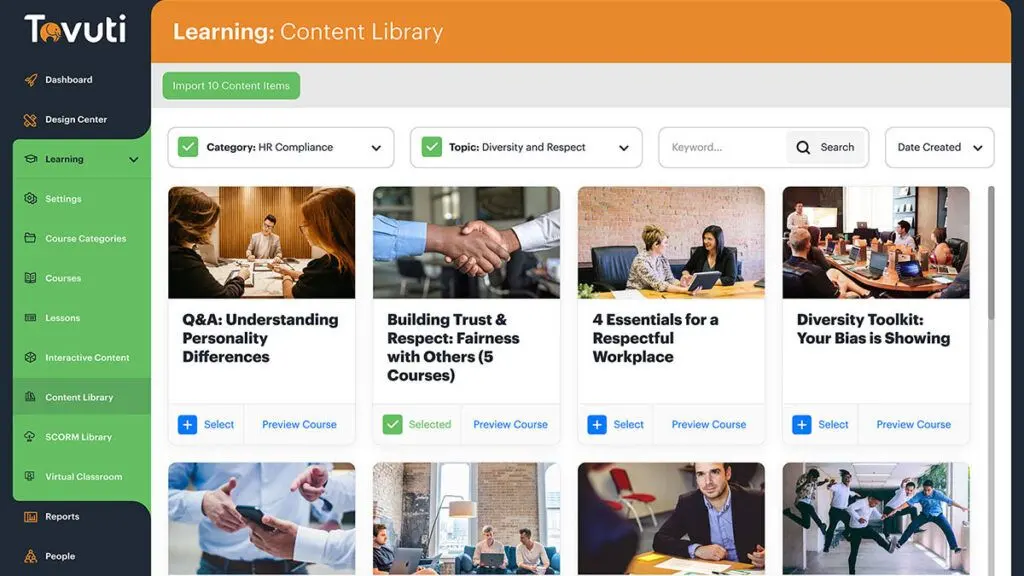 Tovuti LMS has an expansive content library for your learning needs.