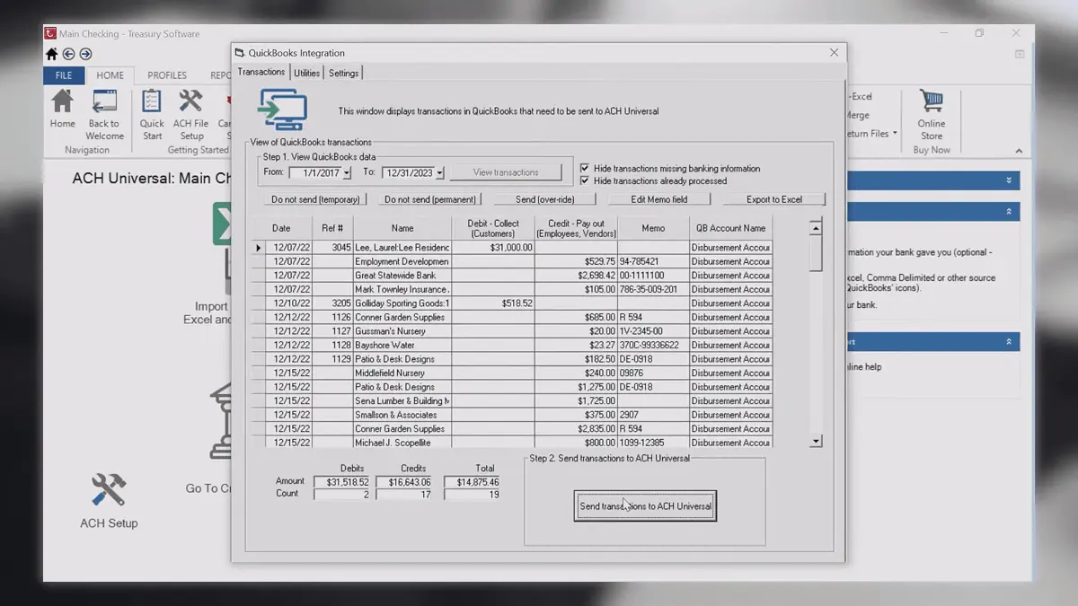 Treasury Software enables you to create ACH files through data from its integrations like Quickbooks and Excel.