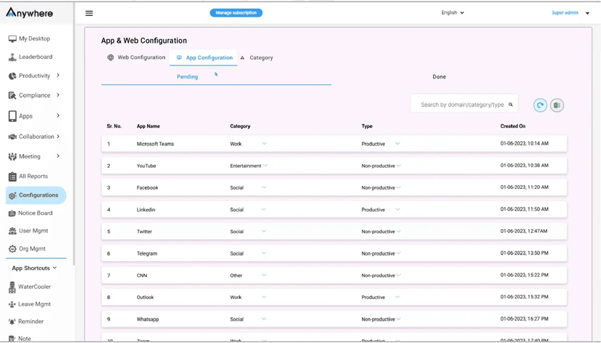 WAnywhere App Configuration