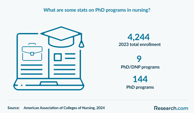 What are some stats on PhD programs in nursing?