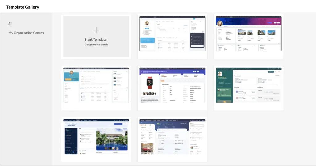 Zoho’s Canvas Design Studio enables organizations to easily build their own personalized CRM platforms.