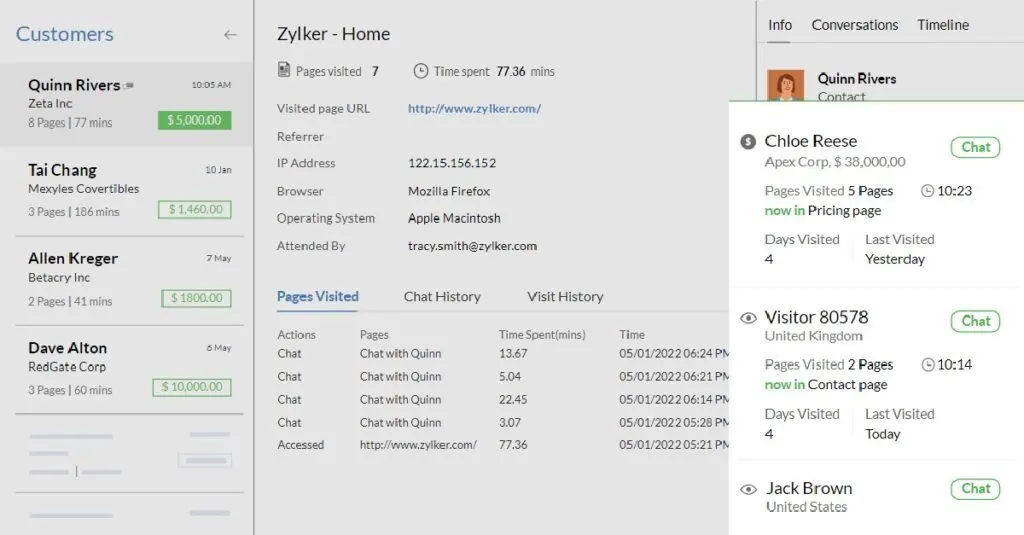 Zoho CRM's lead management feature.