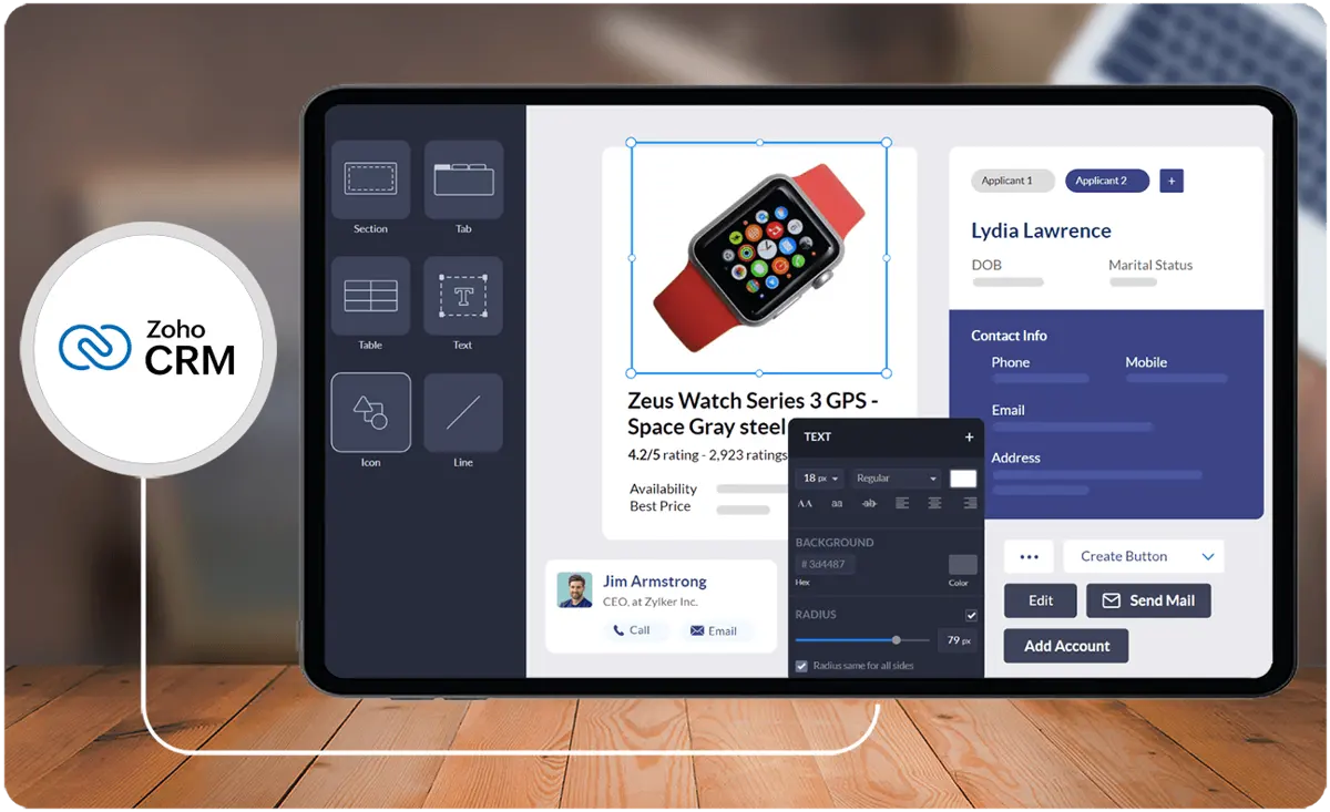 Zoho CRM encourages app creation through visually intuitive interfaces and components, eliminating the need for coding.