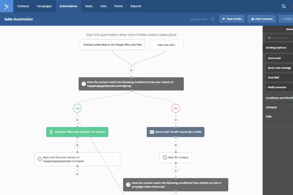 ActiveCampaign for Sales offers comprehensive automation for intricate workflows.