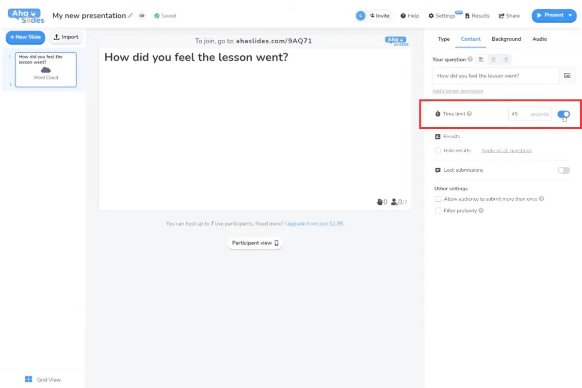 ahaslides time limit