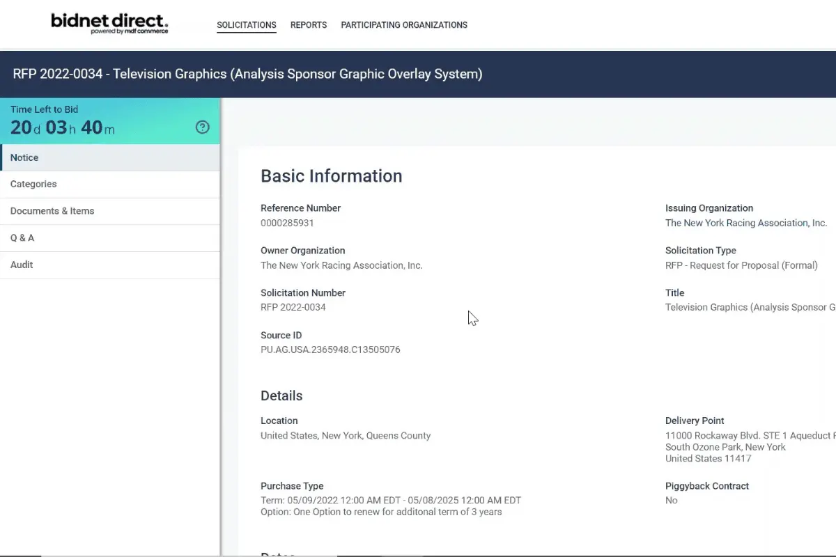 Bidnet Direct dashboard