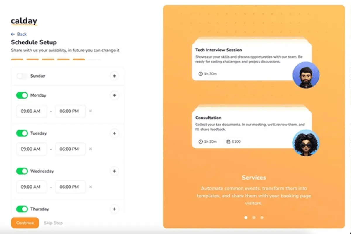 calday schedule setup