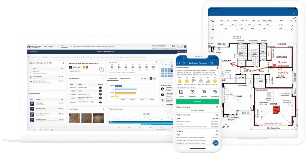contractor foreman desktop and mobile dashboards