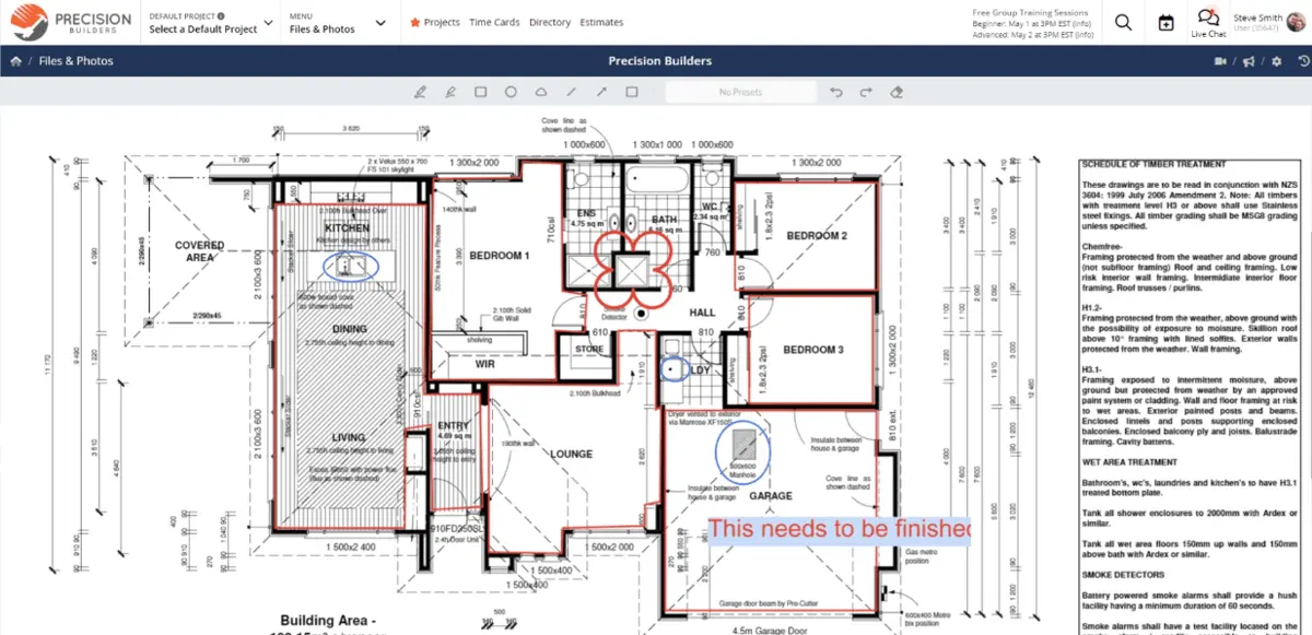 contractor foreman blueprint interface