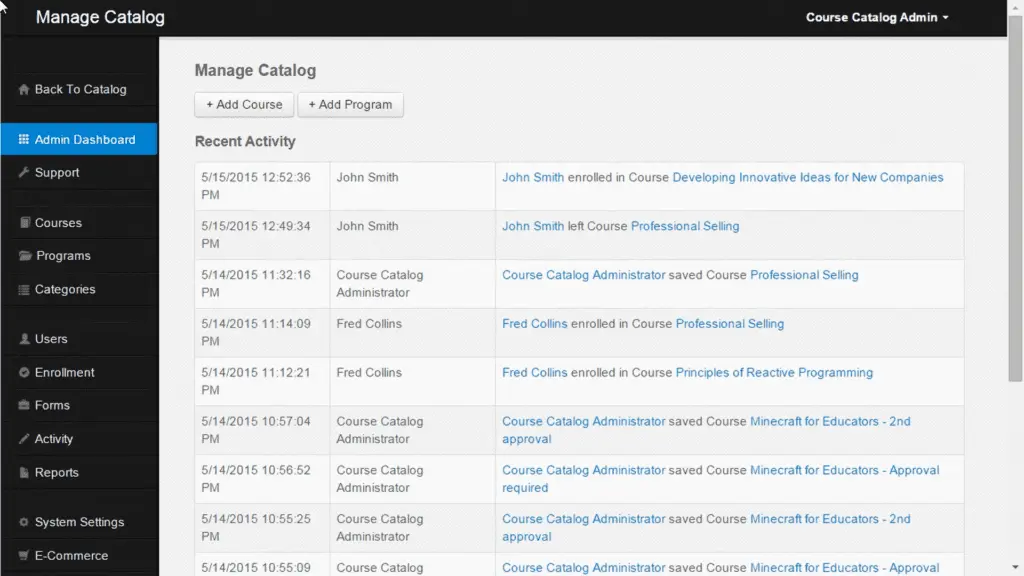 D2L Brightspace offers a simple and user-friendly course catalog.