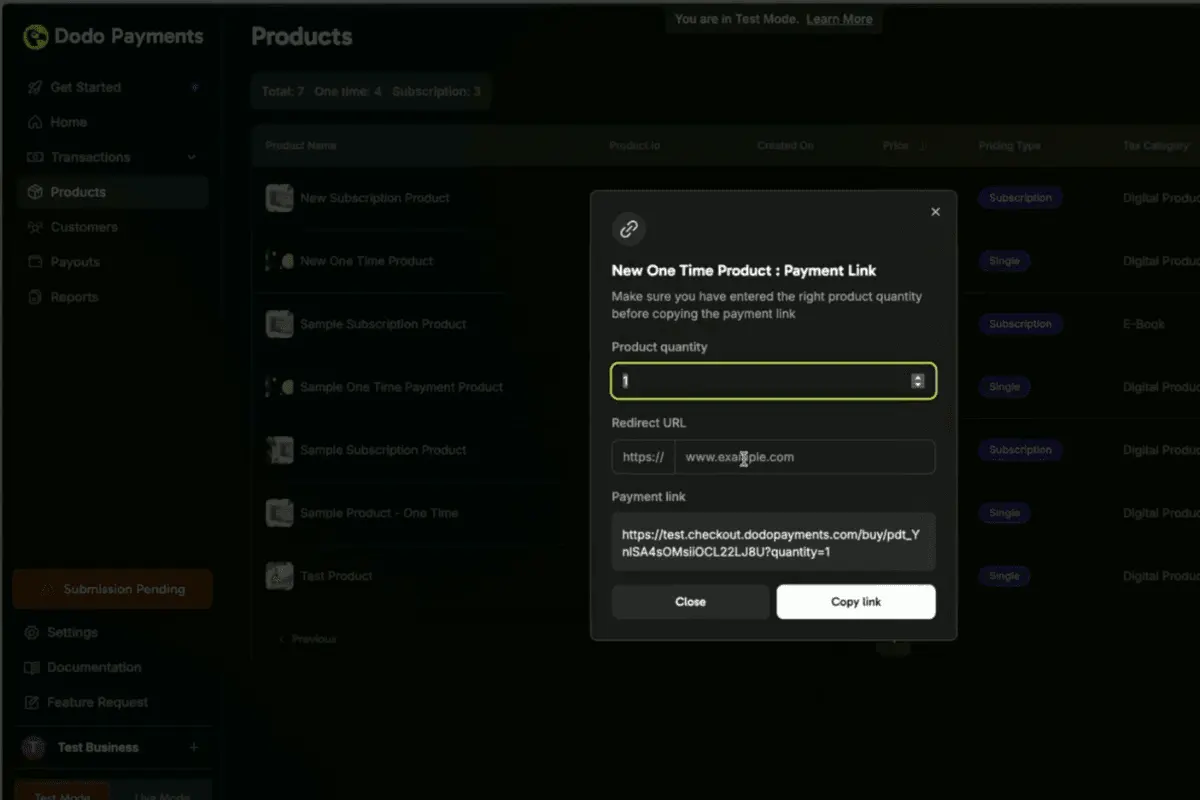 dodo payments payment link
