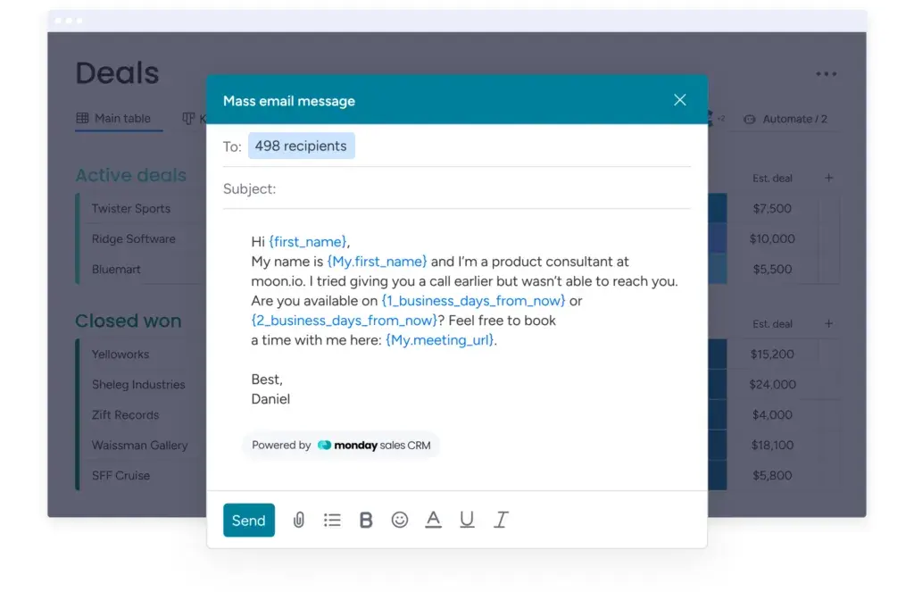 monday sales CRM also offers email integrations to further boost productivity.