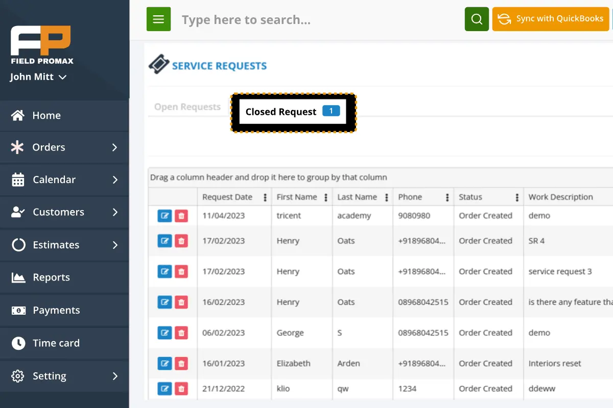 field promax closed request