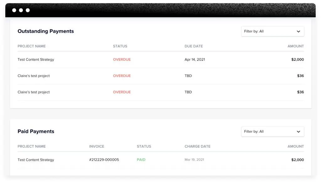 honeybook payment interface