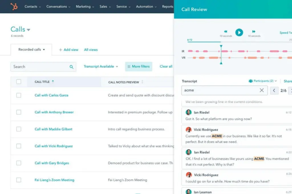 HubSpot Sales Hub improves coaching for the sales team with data-driven insights from customer calls.