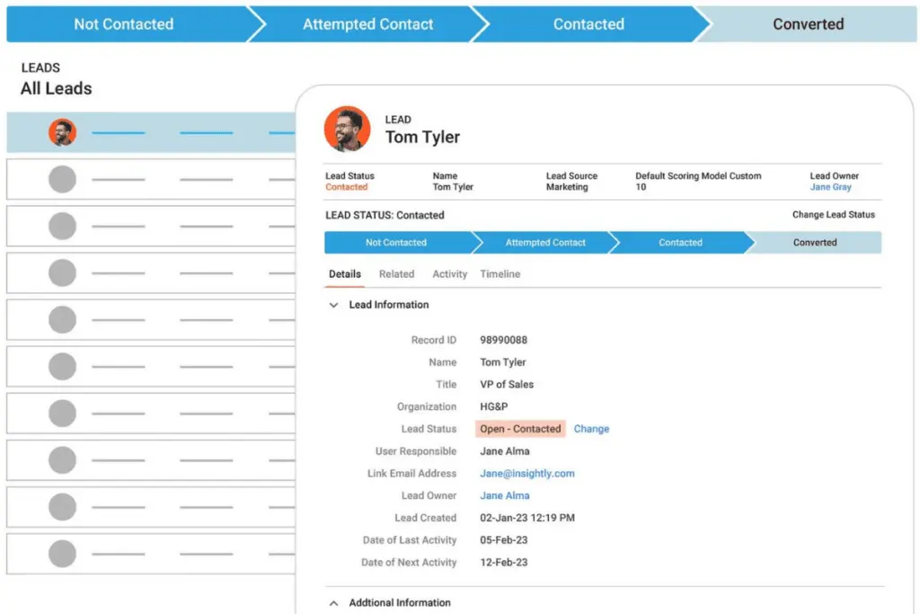 Insightly CRM comes with an easy-to-use interface that empowers teams with an effortless and real-time view of each deal.