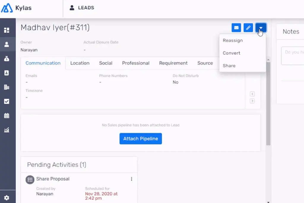 Kylas Sales CRM offers lead management to enhance sales efficiency.