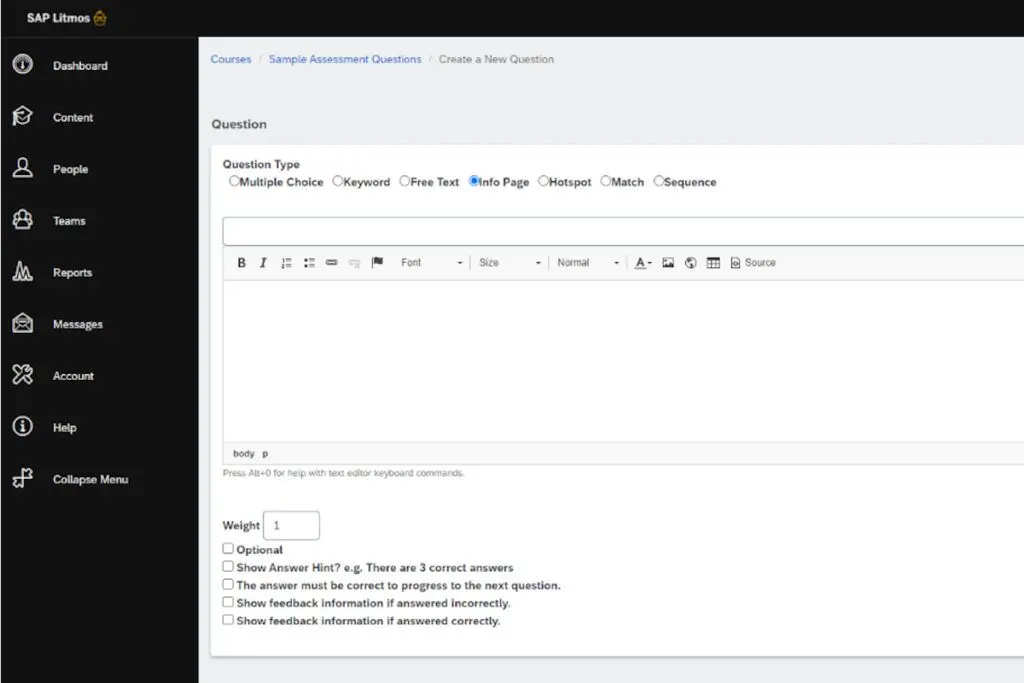 Creating a question on Litmos