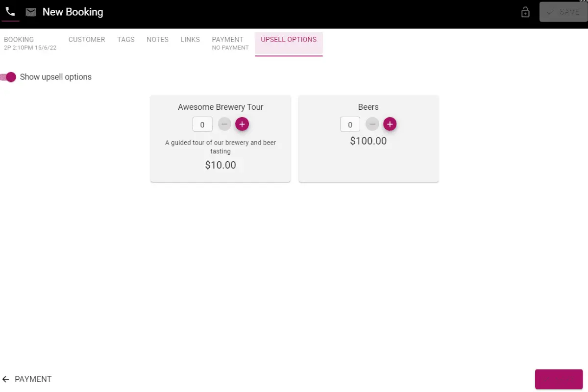 now book it upsell