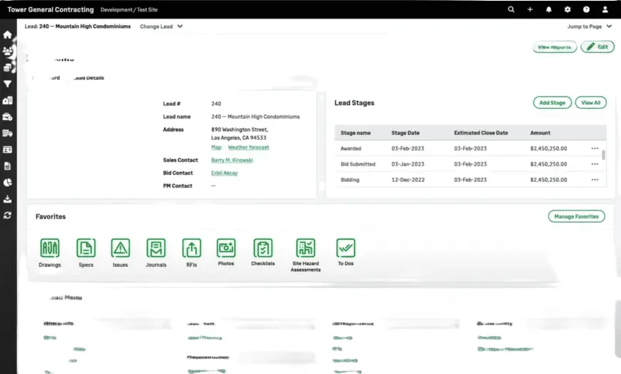sage construction management dashboard