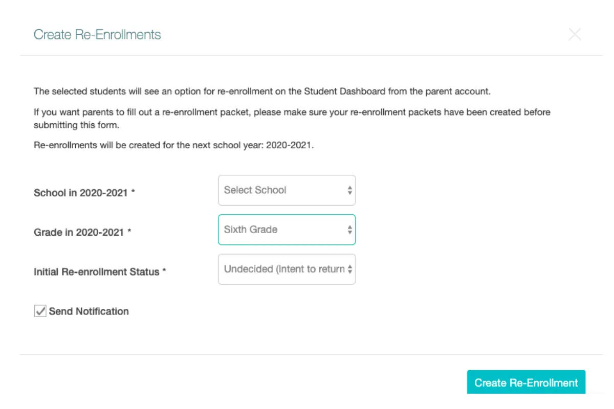 SchoolMint reenrollment feature