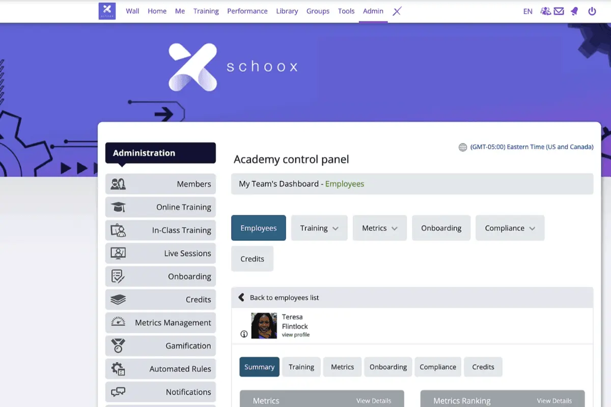 Schoox academy control panel