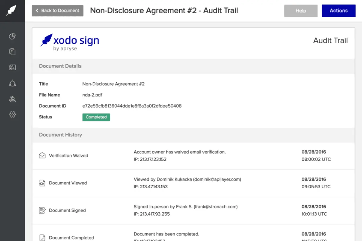 xodo sign dashboard