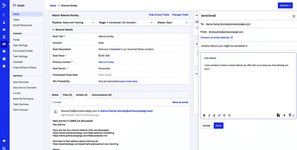 ActiveCampaign provides a convenient way for you to view your interactions with a customer.