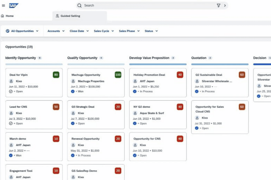 SAP Sales Cloud provides step-by-step recommendations for sales representatives.