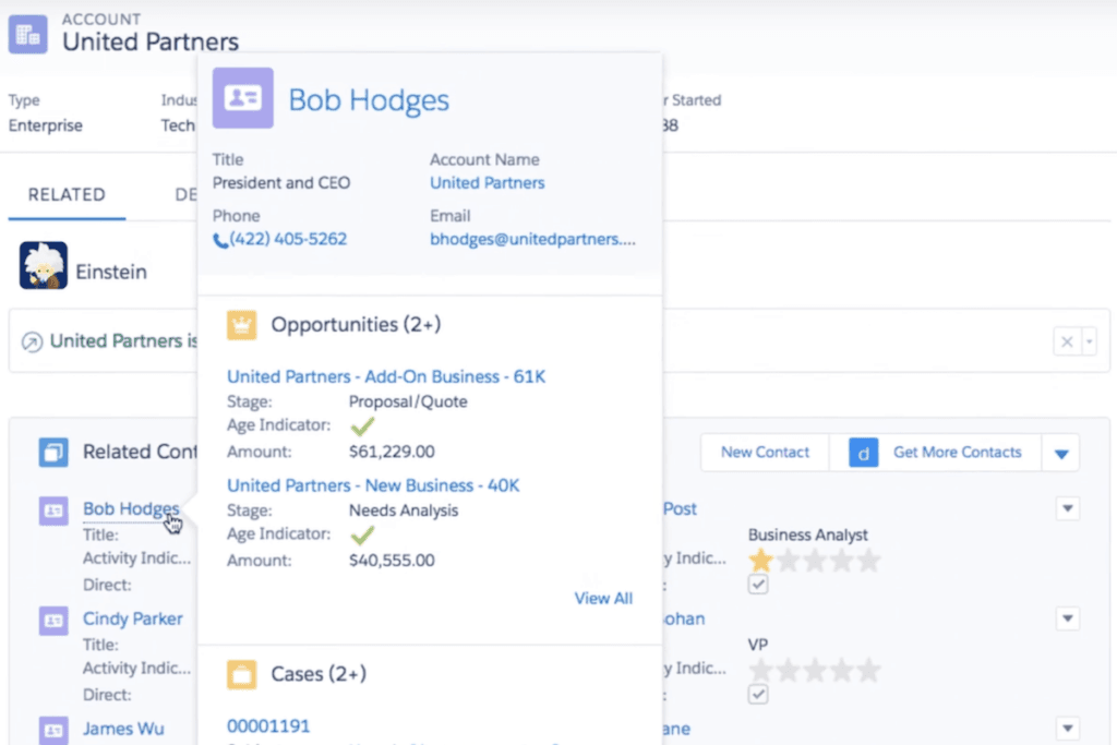 Salesforce Sales Cloud centralizes all relevant information in each account record.
