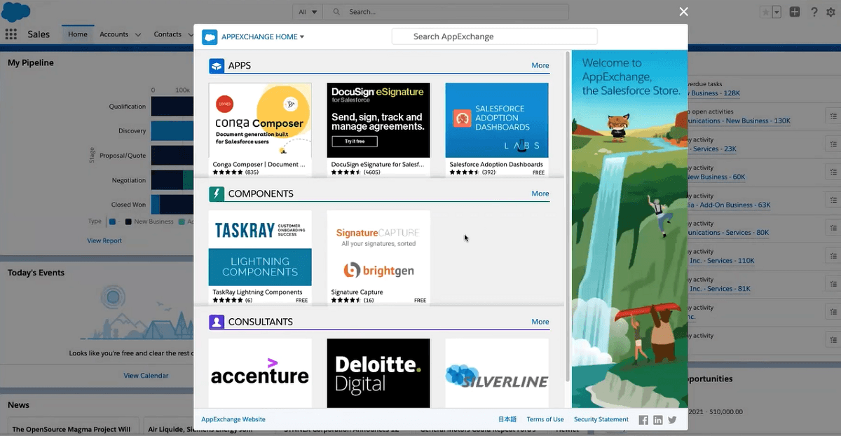 You can find third-party tools and integrate them directly into your Salesforce Sales Cloud platform from within the app.