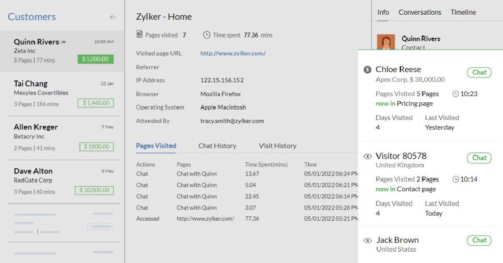 Zoho CRM's lead management feature.