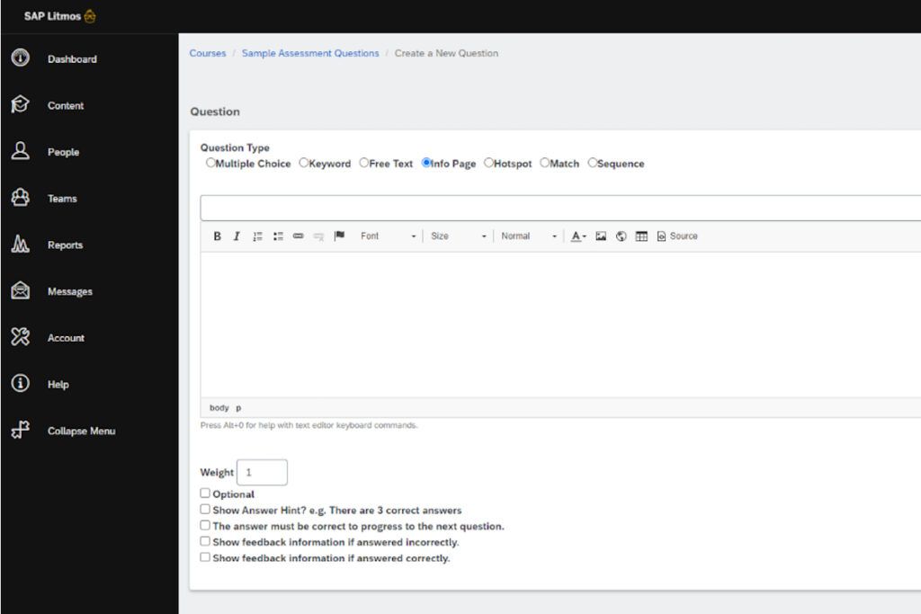Creating a question on Litmos