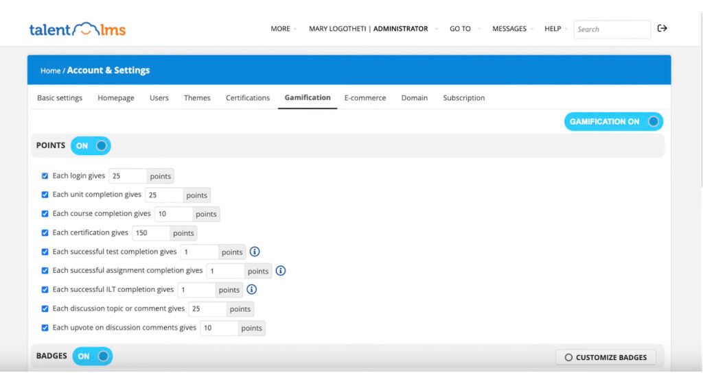 TalentLMS gamification tools