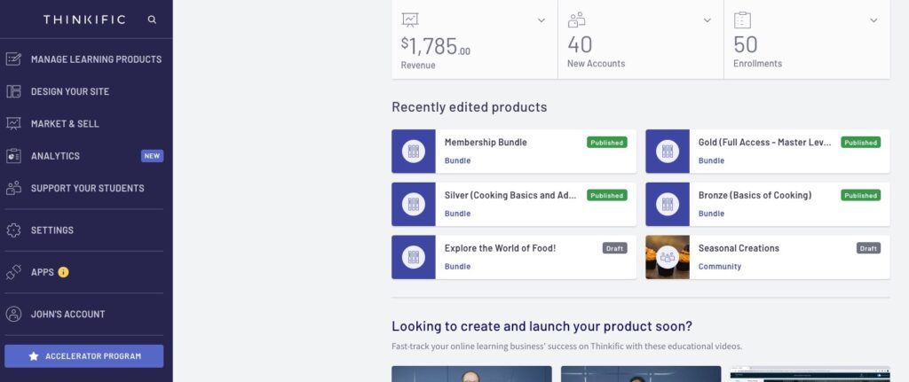 Thinkific Plus features a Market & Sell module to promote your courses.